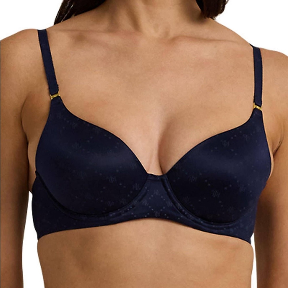 Lauren Women's‎ Ralph Lauren Comfort Repeat-Logo Navy T-Shirt Bra 32DD NWT